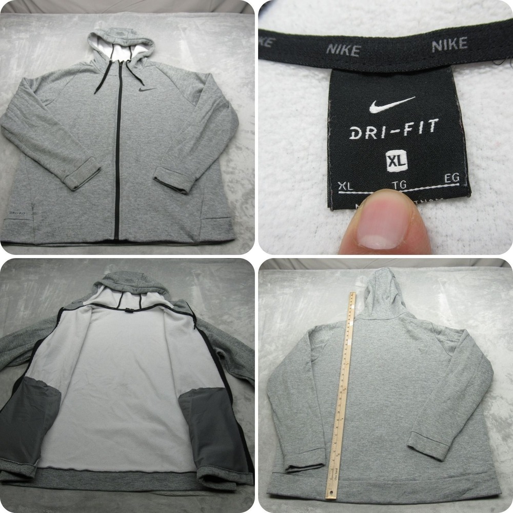 Nike Hoodie Mens XL Gray Dri-Fit Full Zip‎ Fleece Athletic Workout Sweatshirt